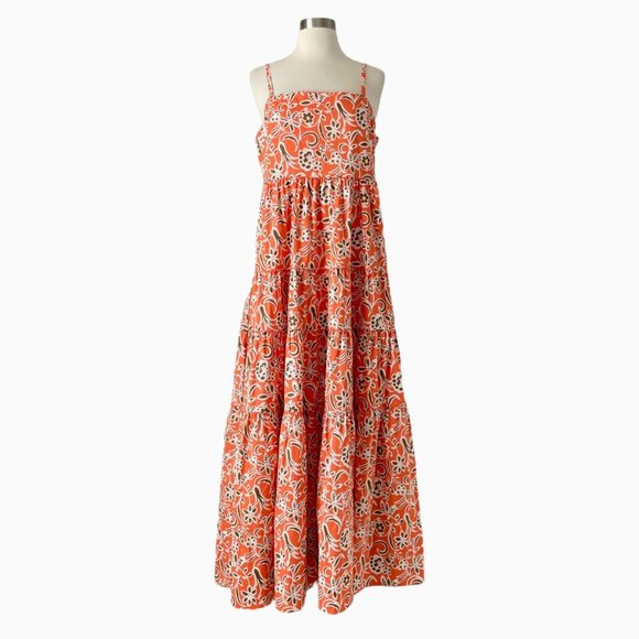 ME+EM Floral Tiered Maxi Dress 8 Orange Cream Cotton Sleeveless Resort Wear - Picture 5 of 11